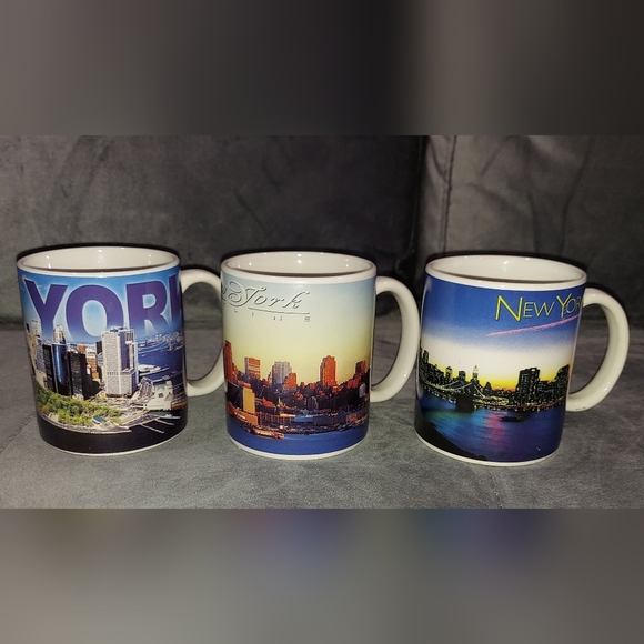 VINTAGE NEW YORK CITY 3 COFFE MUGS BUNDLE MANHATTAN SKYLINES & WATERFRONTS NWOT - Picture 3 of 7
